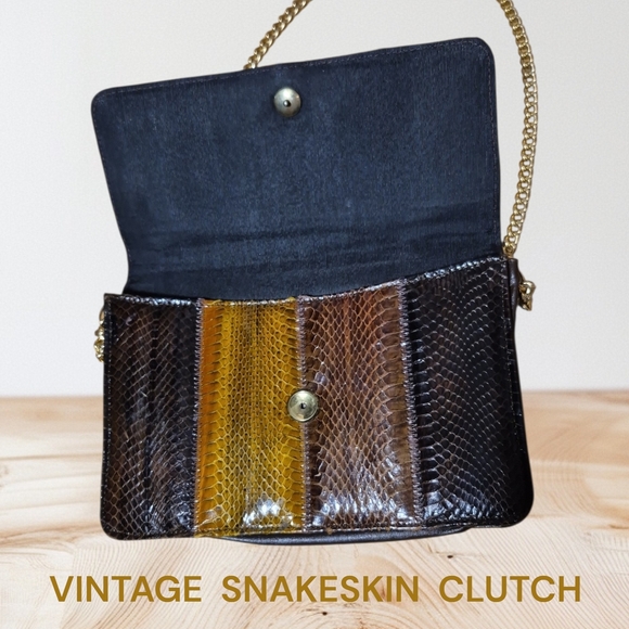 Vintage Genuine Snakeskin Clutch Purse, Multi Color Brown,yellow EUC - Picture 3 of 6